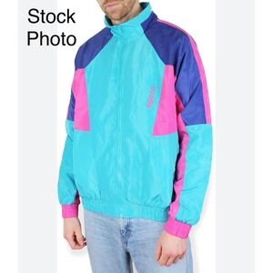 Agora Colorblock Windbreaker Jacket Teal Pink Blue Retro 90s Style XL Mesh Lined